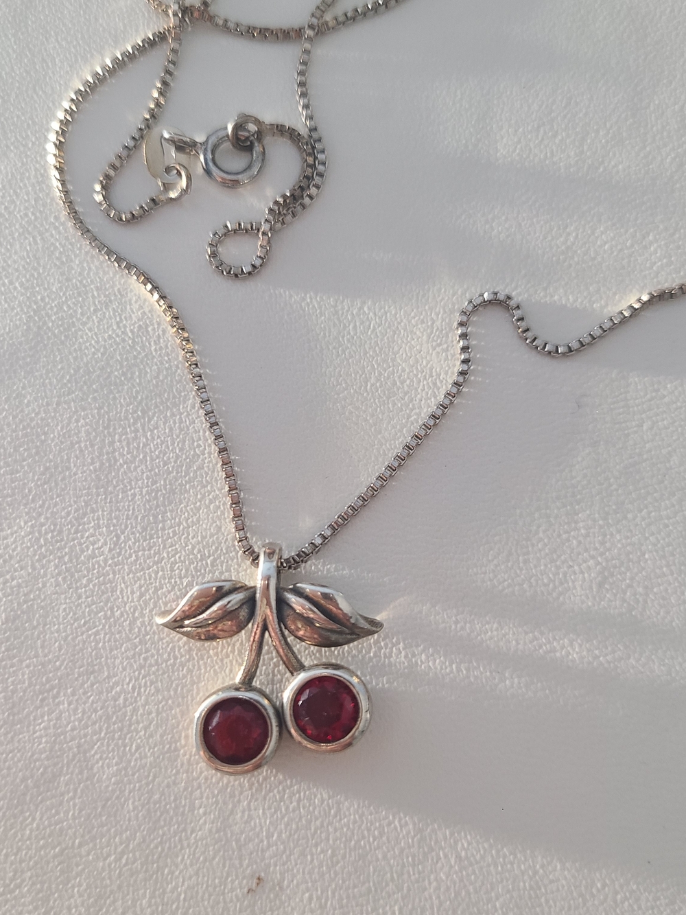 Sterling Silver Cherry Pendant Necklace with Red Stones